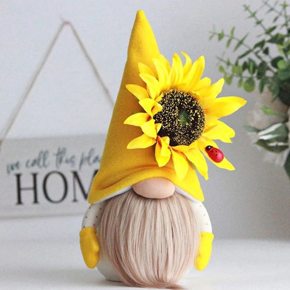 nain de jardin en tissu jaune
