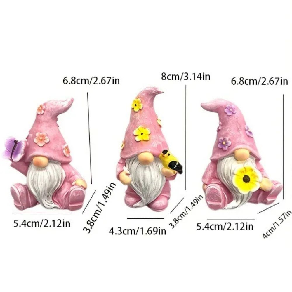 dimensions du lot de 3 nains de jardin rose
