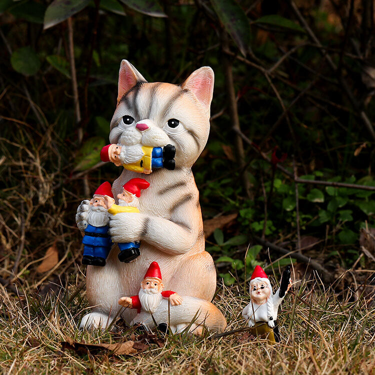 Figurine Chat En Patine Pour Jardin - 20x18 Cm, Résistante Aux Intempéries, Décoration Clôture Ou Terrasse, Fait Main
